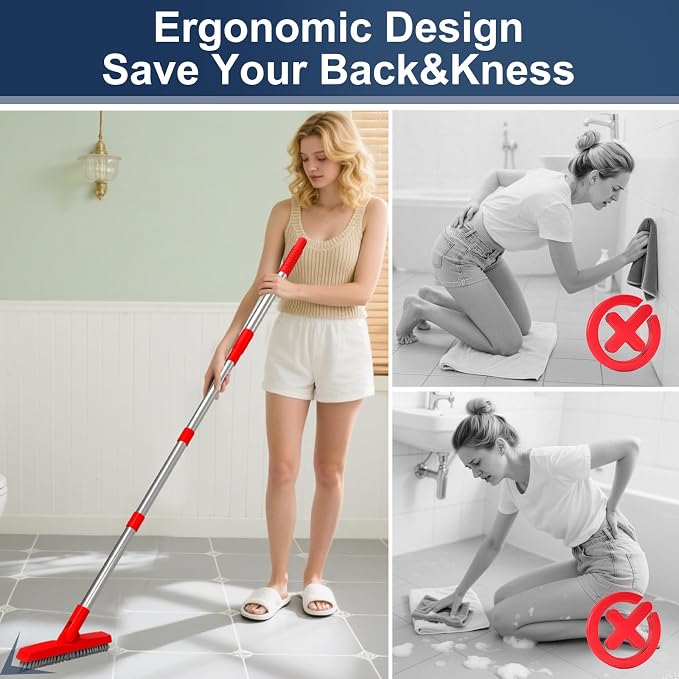 ITTAHO 2 Pack Grout Brush with Long Handle, Swivel Cleaning Grout Line Scrubber - Image 5