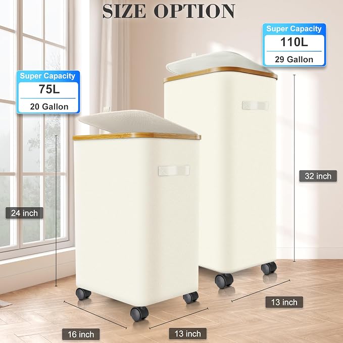 Laundry Hamper with Wheels, 29 Gal Laundry Basket with lid Rolling Clothes - Image 3