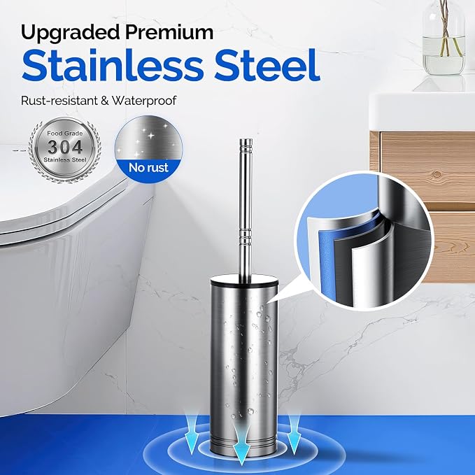 HAMITOR Toilet Brush and Holder Set: 304 Stainless Steel Heavy Duty Bowl - Image 3