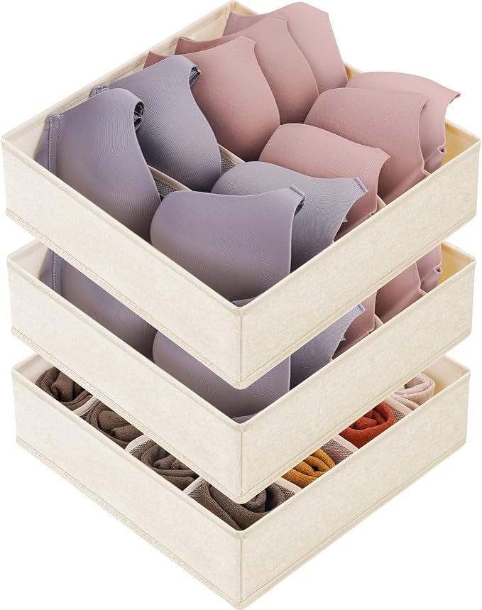 3 Pack Bra Underwear Drawer Organizer Dividers, 26 Cell Fabric Foldable Dresser by Criusia