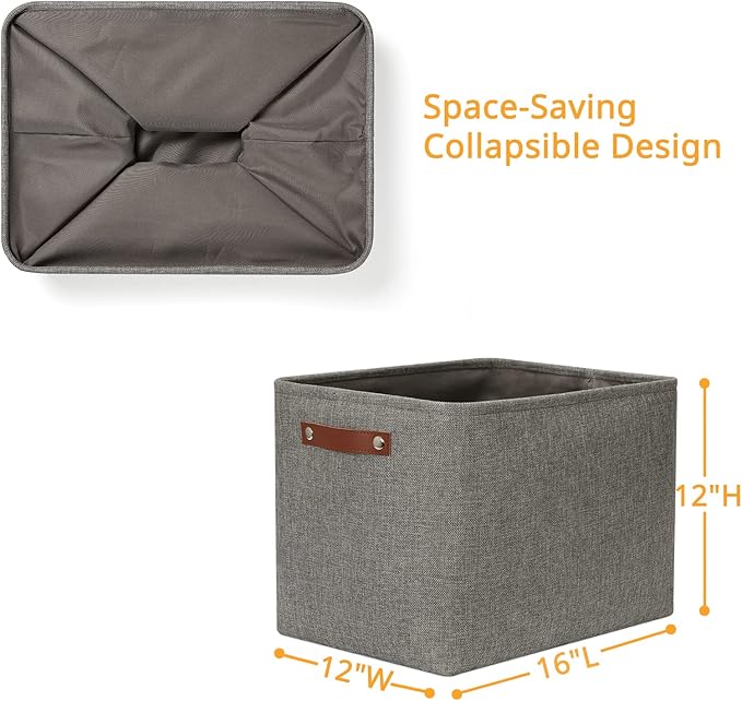 DULLEMELO Grey Storage Baskets for Organizing 2 Pack 16"x12"x12" Fabric Shelf - Image 2