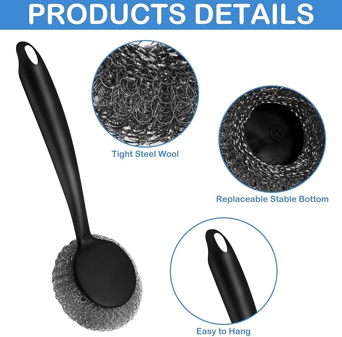 Scrubber with Handle Comes with Three Replacement Balls Steel Wool, Short - Image 2