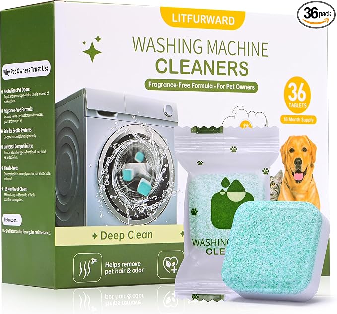 Washing Machine Cleaner Tablets – 36 Count, 18-Month Supply – Pet Hair & Odor by Unknown