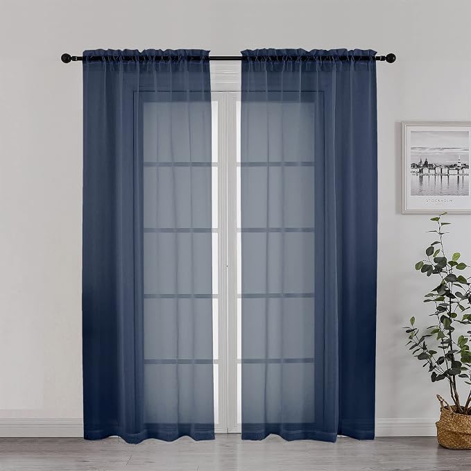 Chyhomenyc Sheer Curtains 72 Inch Length Set of 2, Rod Pocket Voile Drapes by Chyhomenyc