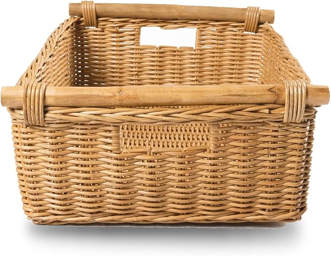 The Basket Lady Low Pole Handle Wicker Storage Basket, Extra Large, 21.5 in L x - Image 3