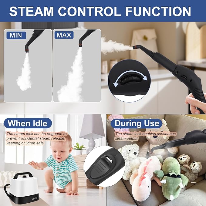 Steam Cleaner with 24-Piece Attachments, Upholstery, Oven Grease, 1.5L Tank - Image 7