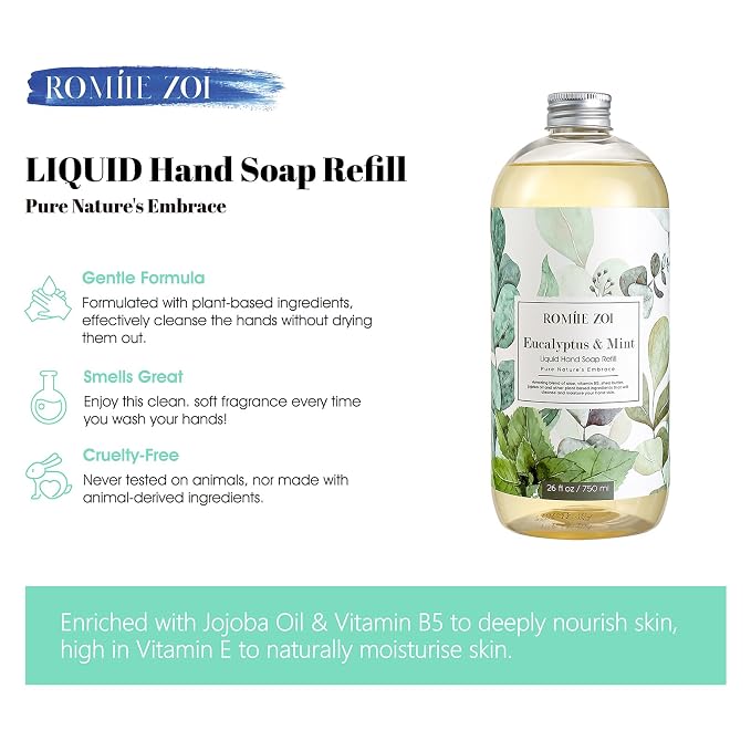 ROMIIE ZOI Liquid Hand Soap Refills, Eucalyptus & Mint, Gentle & Moisturizing - Image 2