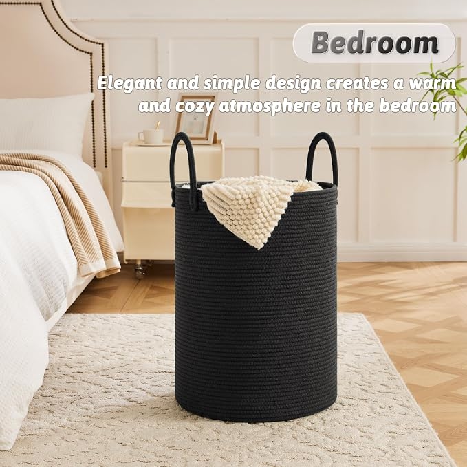 Laundry Basket, Woven Cotton Rope Laundry Hamper, 80L - Image 3