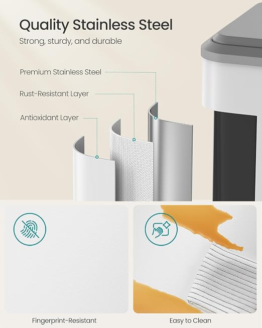 SONGMICS Trash Can, 2 x 8 Gallon Double Garabge Can - Image 5