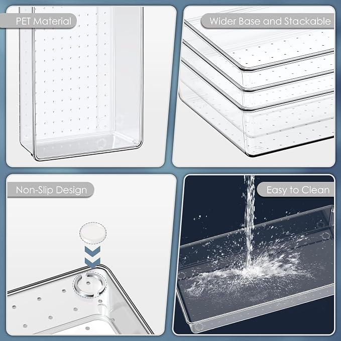 12 Pack Large Clear Plastic Drawer Organizer Set, Acrylic Bathroom Organizer - Image 4