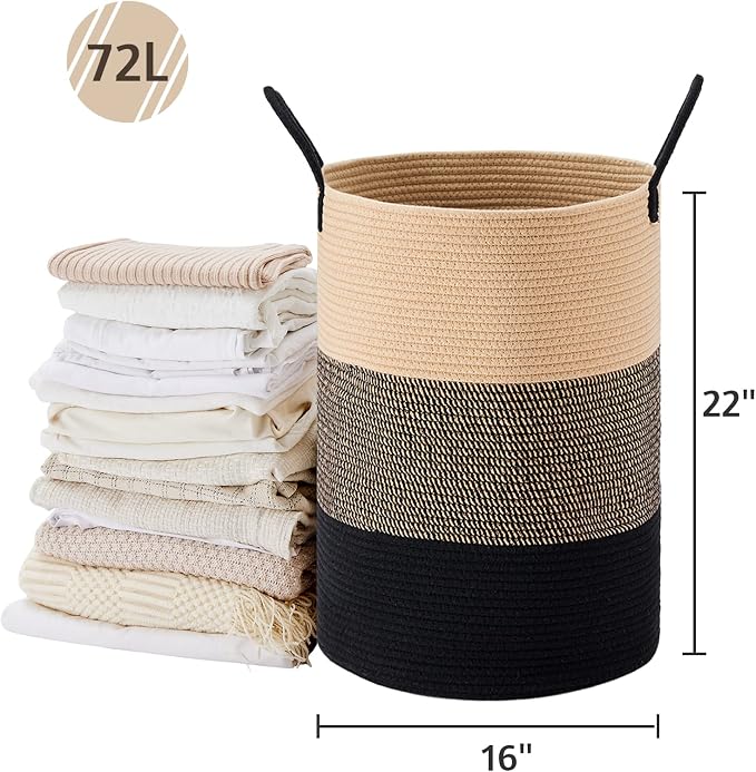 VIPOSCO Large Laundry Hamper, Tall Woven Rope Storage Basket - Image 5