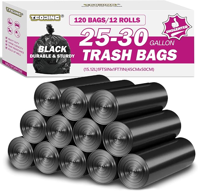 25-30 Gallon Trash Bags Black 120 Count by TFORING%C2%AE