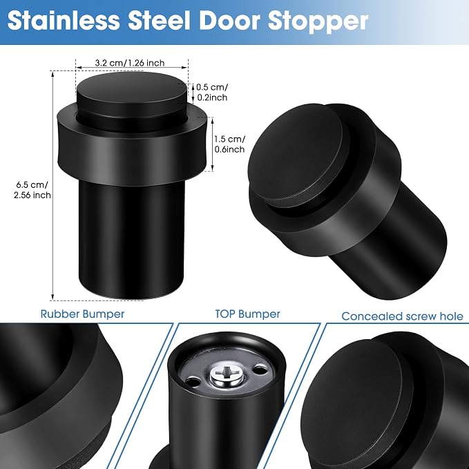 Chumia 30 Pcs Door Stopper Mounted Floor Stops Stainless Steel Cylindrical - Image 2