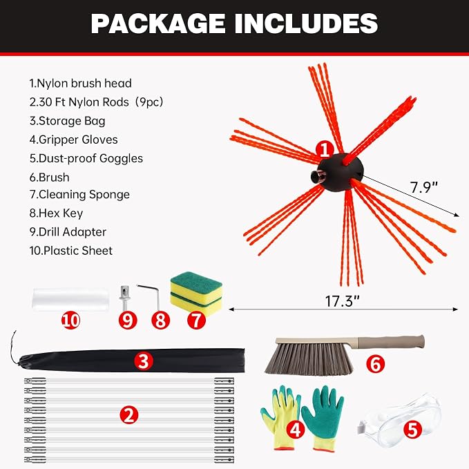 30 Feet Chimney Sweep Kit, Chrome Button Locking System, Chimney Cleaning Kit - Image 6