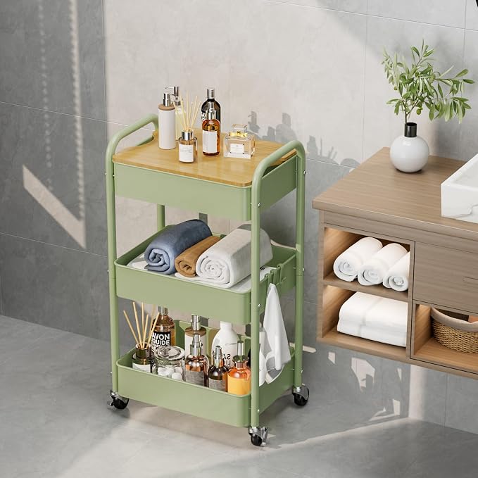 3 Tier Rolling Cart with Table top, Metal Rolling Utility Cart, Sturdy Storage - Image 7