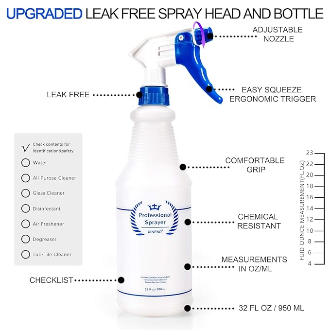 Plastic Spray Bottle 2 Pack, 32 Oz, All-Purpose Heavy Duty Spraying Bottles - Image 3
