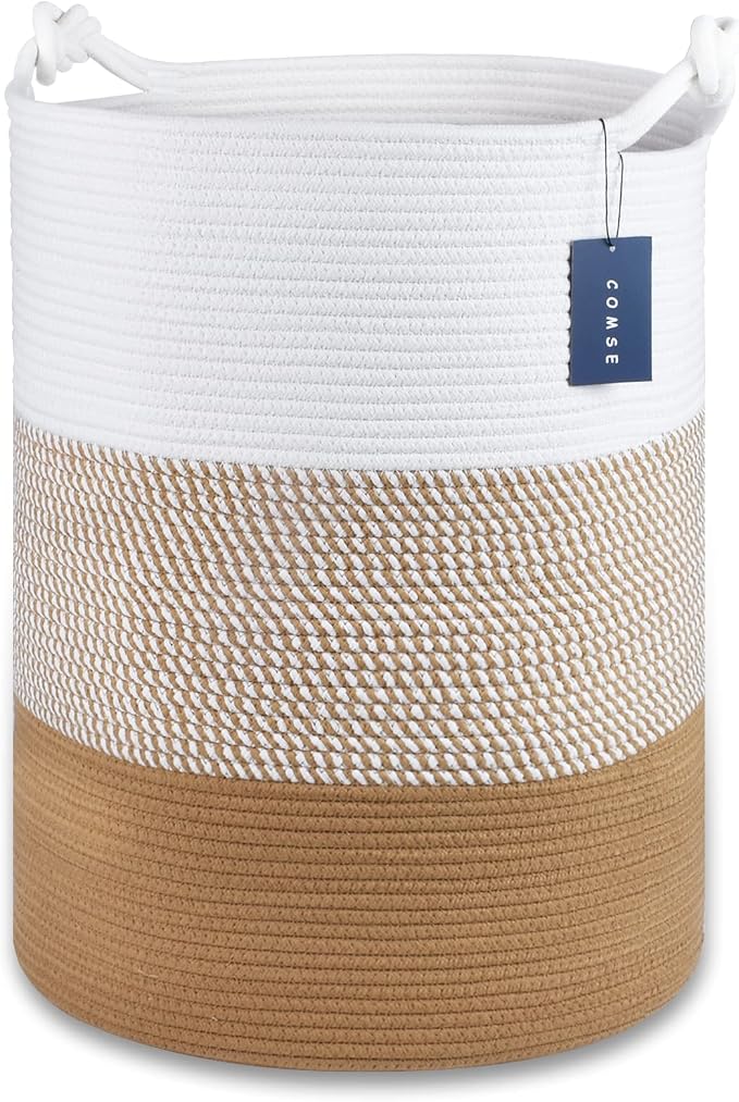 COMSE Extra Large Blanket Basket, Tall Woven Storage Basket, Nursery Hamper by COMSE