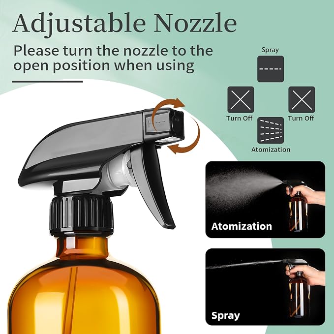 8oz Amber Glass Spray Bottles, 3 Pack Glass Spray Bottles Refillable Empty - Image 3