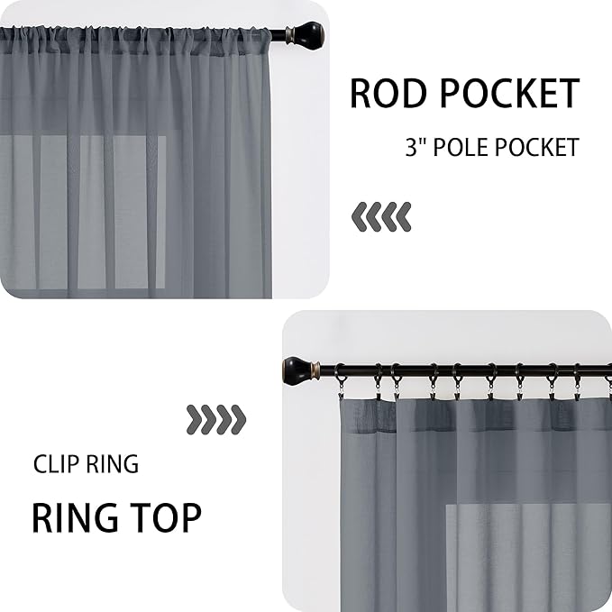 Tollpiz Sheer Door Curtains Closet Linen Textured Curtain Sheers Doorway Light - Image 5