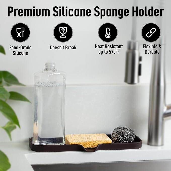 Zulay Kitchen Large Silicone Sponge Holder – Flexible Sink Organizer Tray - Image 2