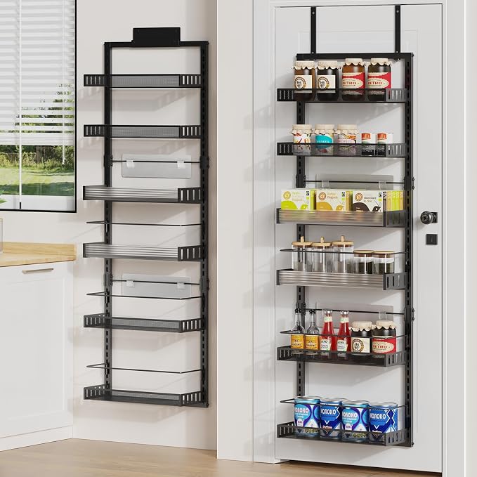 6-Tier Over the Door Pantry Organizer, 2 in 1 Large Door Spice Rack by POKIPO