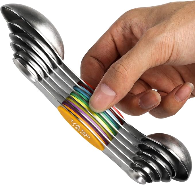 Magnetic Measuring Spoons Set Stainless Steel Stackable Dual Sided Teaspoons by YellRin