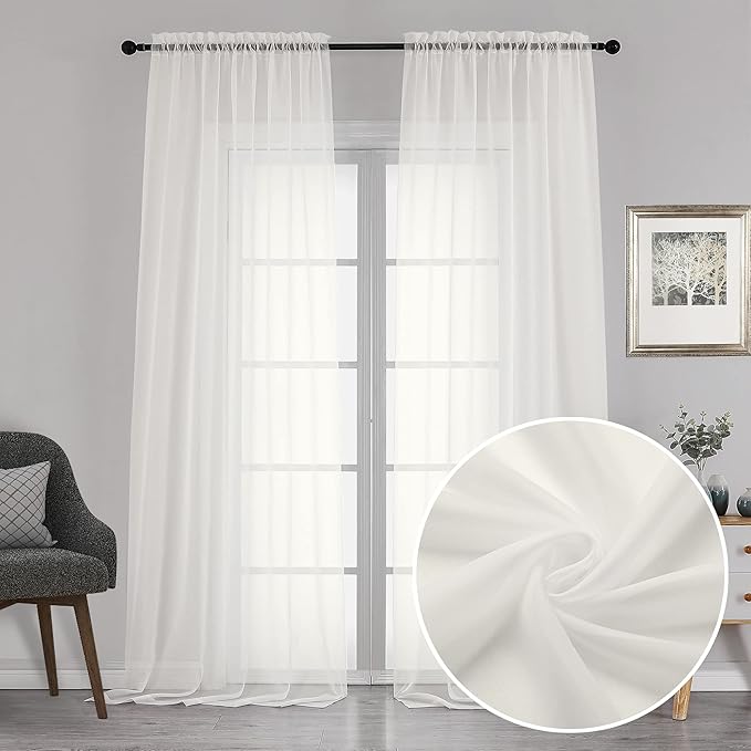 Chyhomenyc Sheer Curtains 120 Inch Extra Long, 2 Pieces, Rod Pocket Top Soft by Chyhomenyc