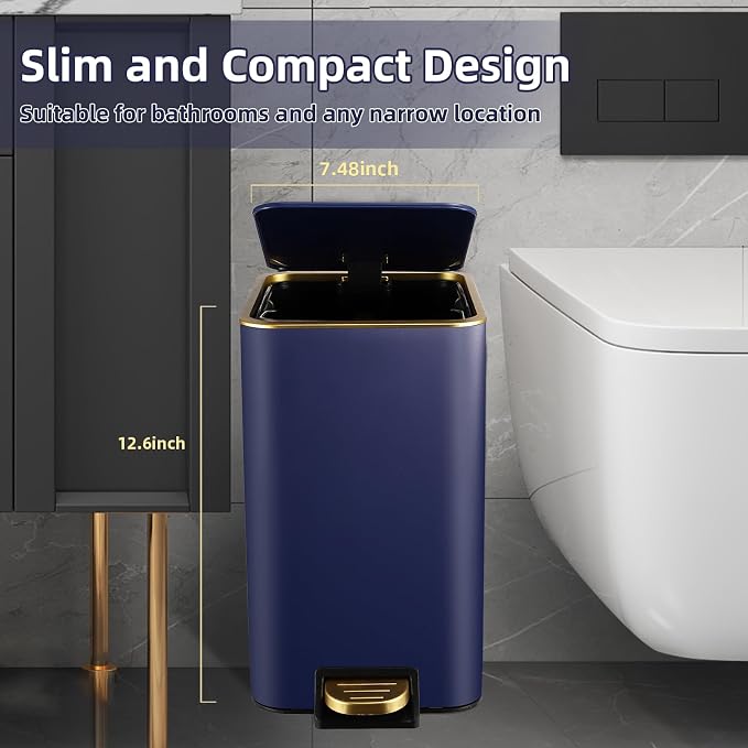 Small Bathroom Trash Can with Lid Soft Close, 1.8 Gallon Stainless Steel - Image 3