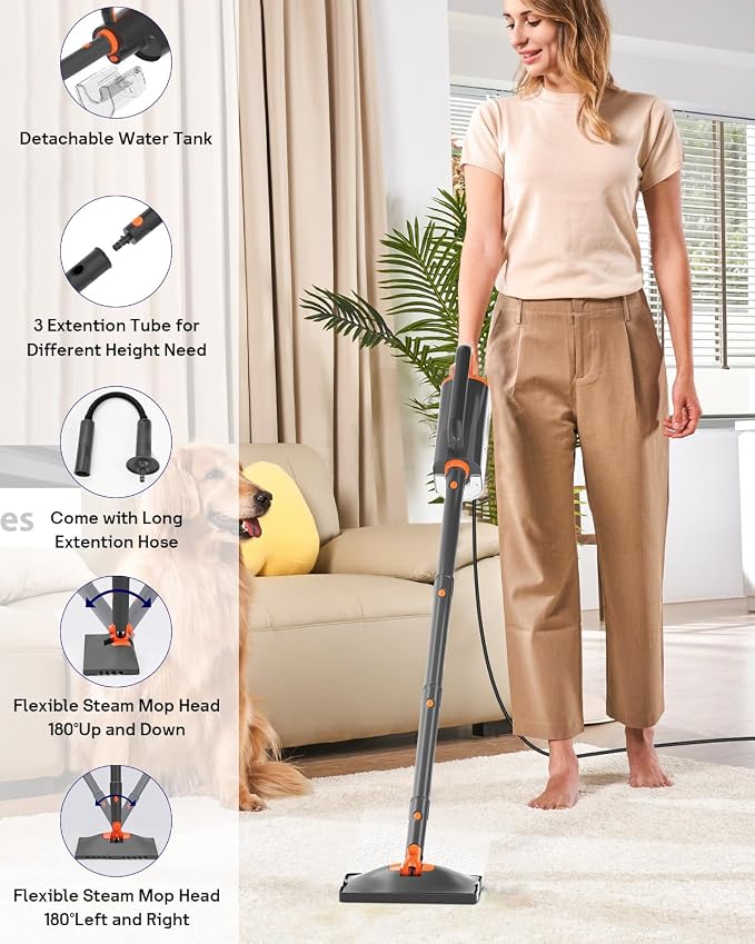 Steam Mop Cleaner with Detachable Handheld Steamer, 20 in 1 Wired Steam Cleaner - Image 3