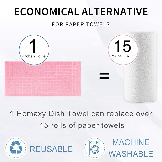 Homaxy 100% Cotton Terry Kitchen Towels, Checkered Designed, Soft and Super - Image 6