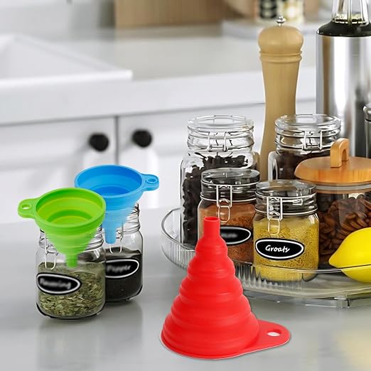 Kitchen Funnel Set of 6, Food Grade Foldable Small and Large Funnel Colorful - Image 6