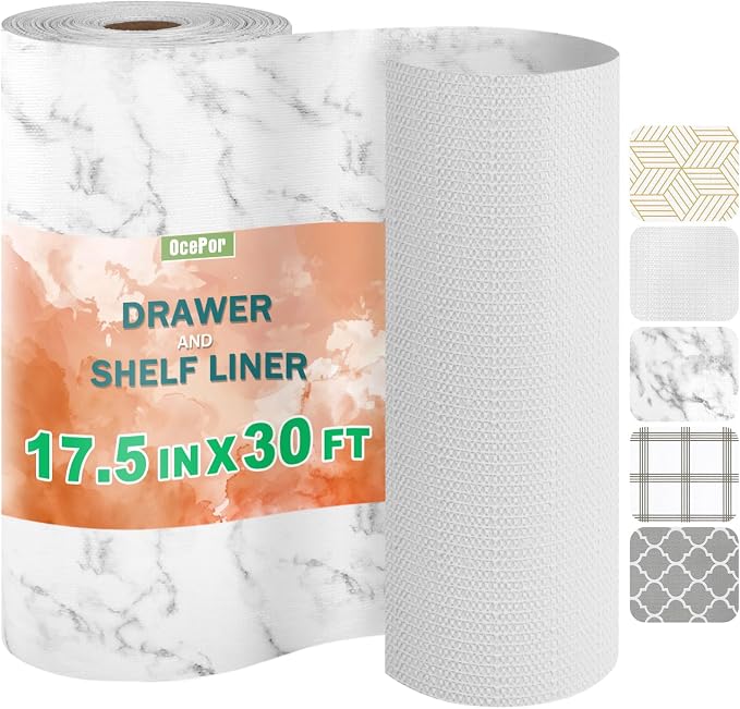 OcePor Non-Adhesive Drawer and Shelf Liner 17.5IN x 30FT，Non Slip Cabinet and by OcePor
