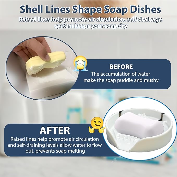Self Draining Soap Dish, Silicone Suction Cup Soap Holder Tray Savers Container - Image 4