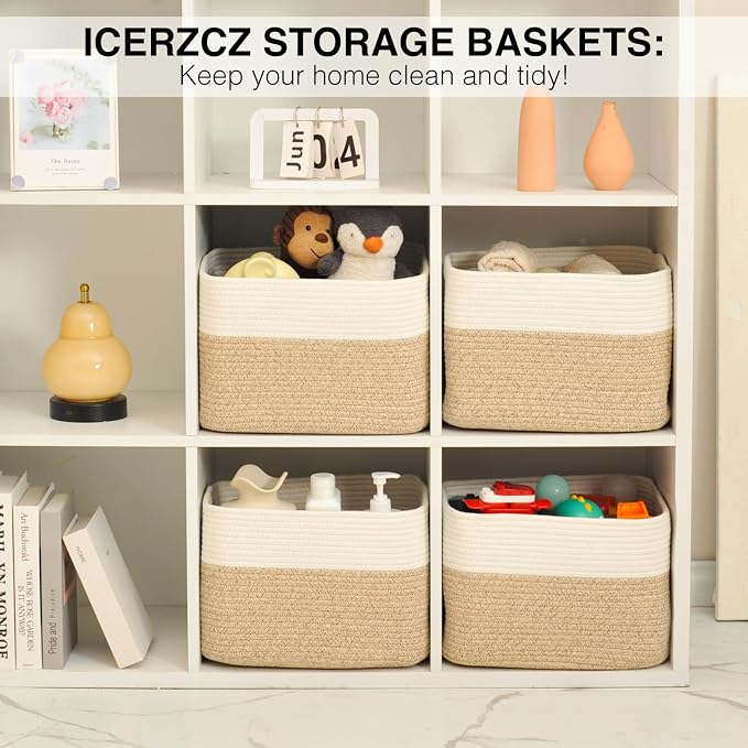Storage Baskets for Organizing & Shelves, Woven Cotton Rope Organization Bins - Image 6