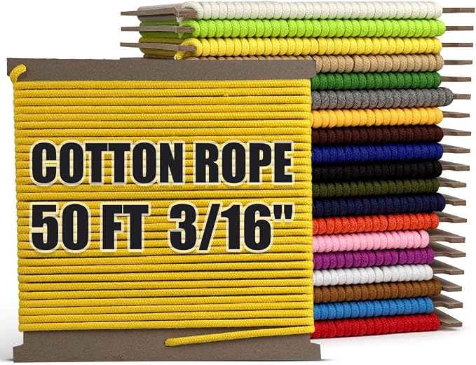 PerkHomy Cotton Rope 3/16" 50 ft Multi Purpose Utility Diamond Braided Cord by PerkHomy