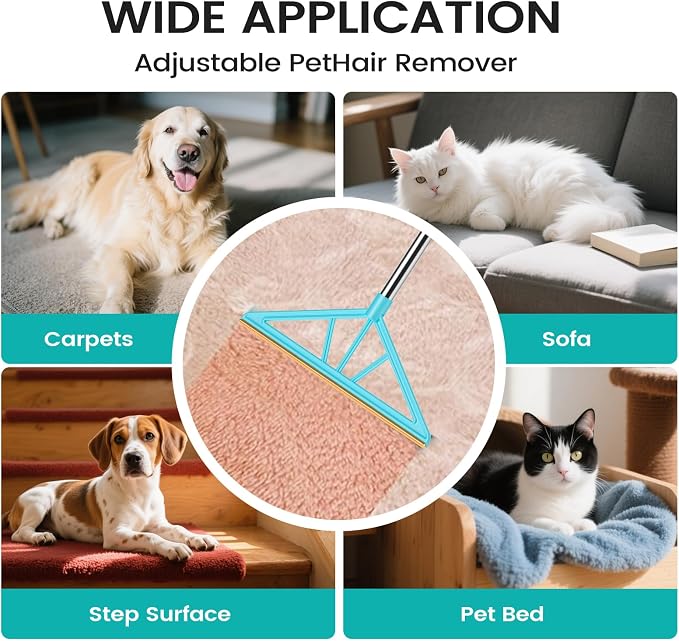 Carpet Rake for Pet Hair Removal, Reusable Pet Hair Remover, 55”Adjustable Long - Image 5