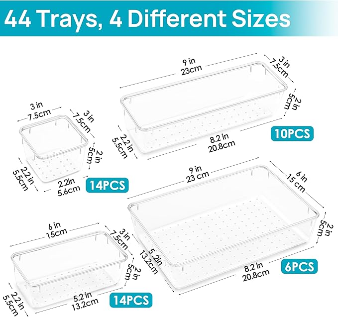Vtopmart 44 PCS Clear Plastic Drawer Organizers Set, 4-Size Versatile Bathroom - Image 5