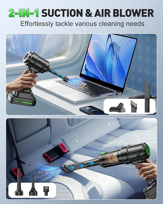 Handheld Car Vacuum Cleaner Cordless 18000PA, 2 in 1 Air Duster & Vacuum Cleaner - Image 3