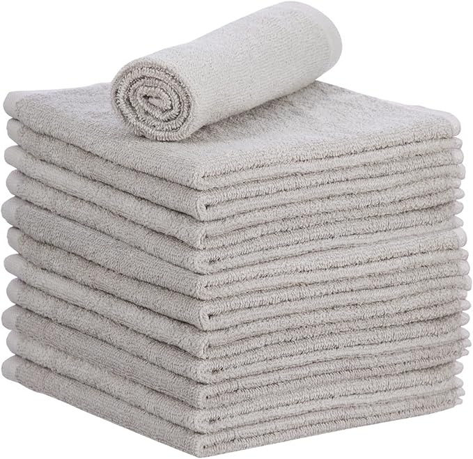 Superio Cotton Terry Washcloths Grey Towels 100% Cotton Cleaning Cloth 16" Rags by Superio