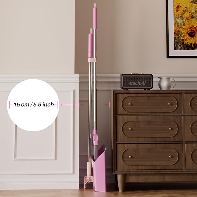 JOYMOOP Pink Broom and Dustpan Set, Upright Angle - Image 8