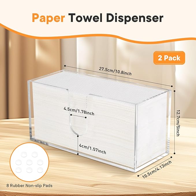 2Pcs Acrylic Paper Towel Dispenser, Paper Towel Holder Countertop Clear Multi - Image 2