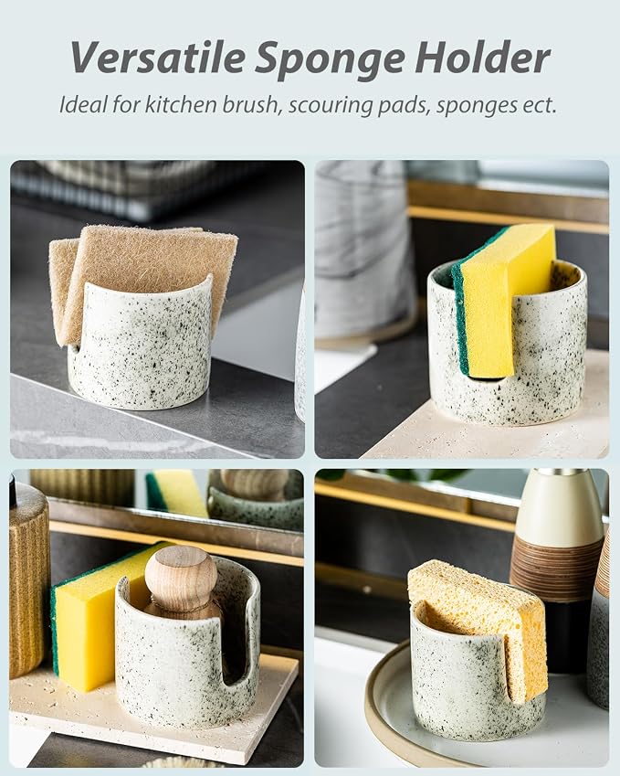 Kitchen Sink Sponge Holder, Dish Sponge Rack Ceramic Brush Holder Farmhouse - Image 5