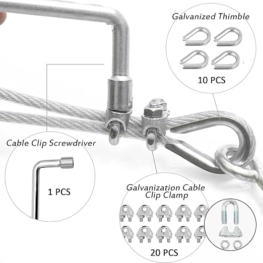 1/8" Wire Rope Kit, 100 Ft PVC Coated Steel Cable Guide Wire Tensioner Strainer - Image 3