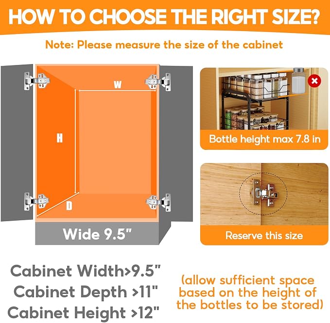 Spice Rack Organizer for Cabinet, 2 Tier Vertical Pull Out Spice Rack – Heavy - Image 6
