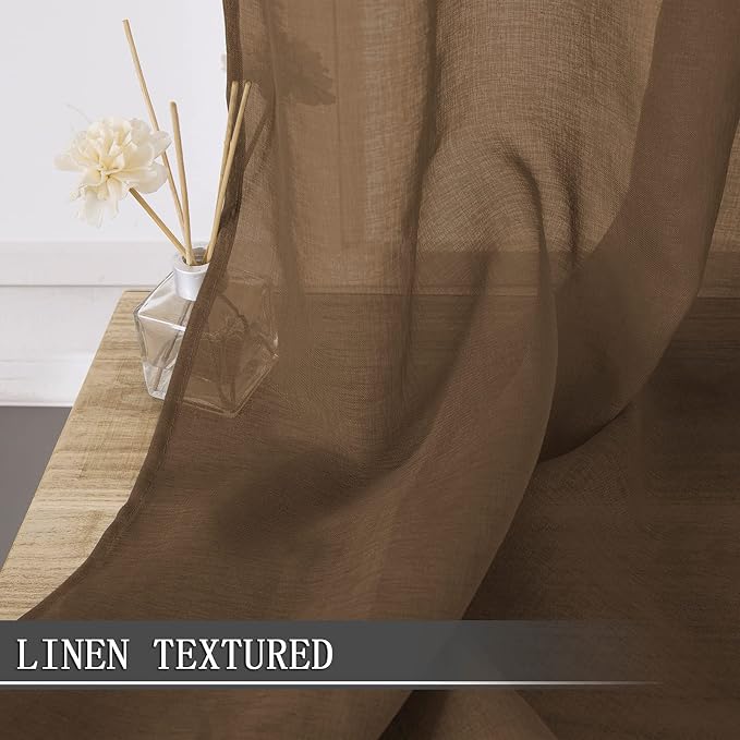Tollpiz Sheer Curtains Bedroom Linen Textured Curtain Sheers Light Filtering - Image 2