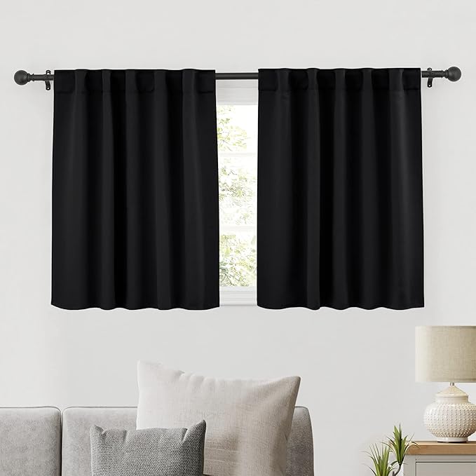 RYB HOME Short Black Curtains for Bedroom, W42 x L36 inch, 2 Panels by RYBHOME