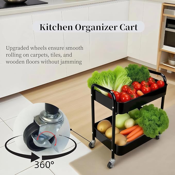 2 Tier Rolling Cart with Wheels - Image 4