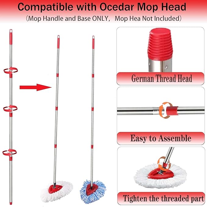 Spin Mop Replacement Handle, 4-Section 30-to-58 inch Mop Replacement Stick and - Image 4