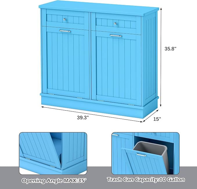 Betterhood Tilt Out Trash Cabinet 10 Gallon Wooden Free Standing Laundry Sorter - Image 3
