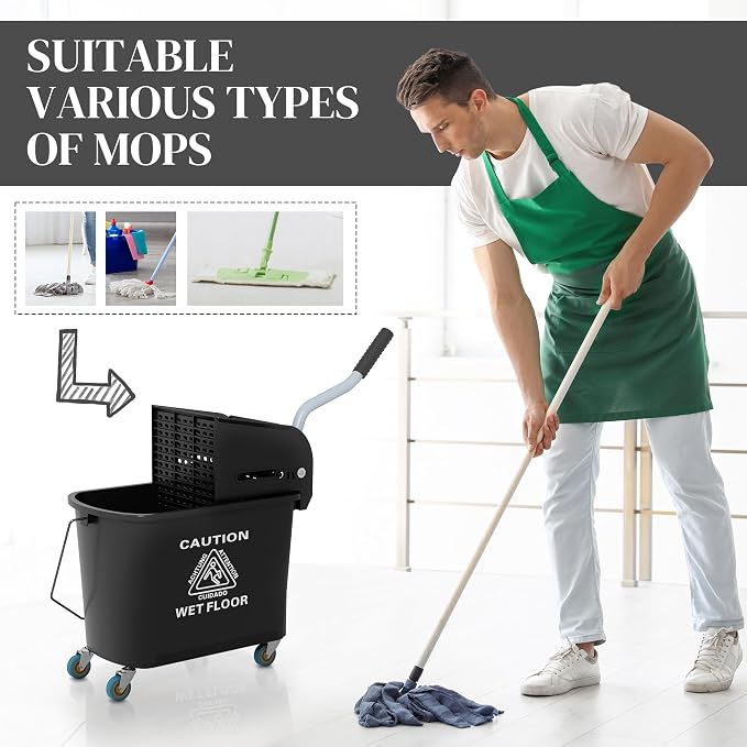 HOMCOM Compact Mop Bucket with Wringer on Wheels - Image 6